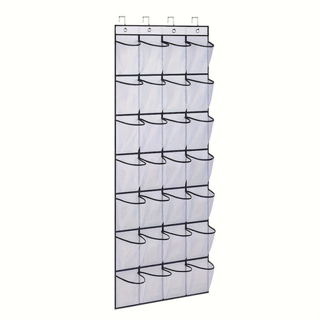 White 28-Pocket Over-the-Door Shoe Organizer with Breathable Mesh – Wall Hanging Storage Bag for Shoes, Boots, and Accessories