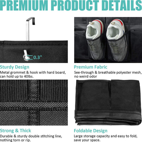 White 28-Pocket Over-the-Door Shoe Organizer with Breathable Mesh – Wall Hanging Storage Bag for Shoes, Boots, and Accessories