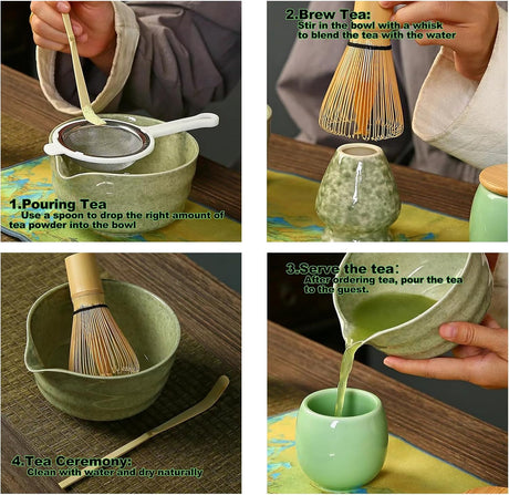 Matcha green Complete Matcha Tea Ceremony Set - 4-Piece Japanese Traditional Whisk, Bowl, Whisk Holder & Scoop for Authentic Preparation at Home