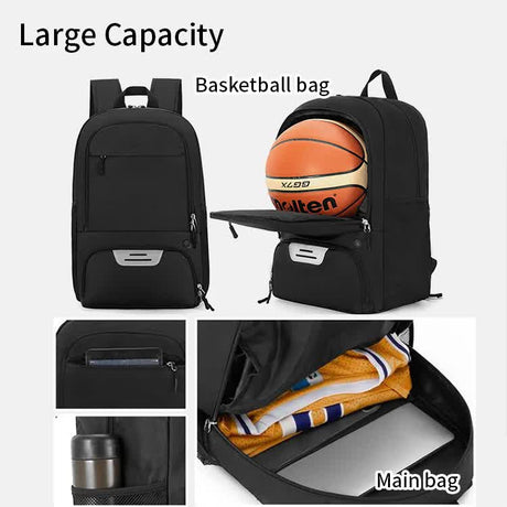 Blue Sports Backpack with Separate Shoe & Ball Compartments - Waterproof Gym Bag for Basketball, Soccer, Travel & Daily Use