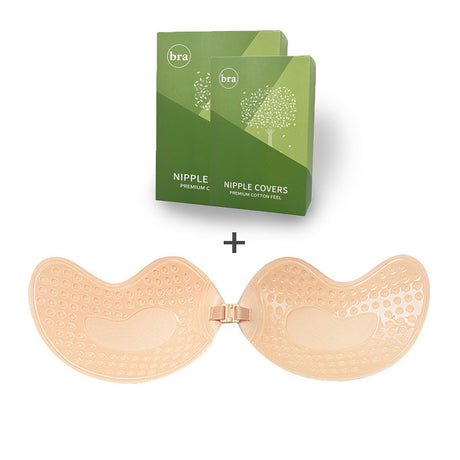 3-PCS Skin color Invisible Silicone Push-Up Bra - Reusable Adhesive Mango Breast Pasties with Breathable Design - Strapless Backless Self-Adhesive Nipple Covers for Women(Cup D)