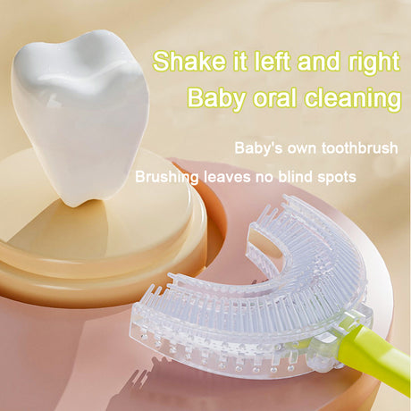 Pink tiger U-Shaped Kids Toothbrush - Food Grade Silicone Manual Toothbrush for 2-12 Year Olds - 360 degree Full Mouth Cleaning Baby Oral Care - Comes with Wall Mount Holder