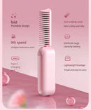 Beige Portable Foldable Cordless Hair Straightener Comb - 2-in-1 Ionic Styling for Smooth, Frizz-Free Hair