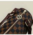 Khaki checkered pattern Stylish PU Leather Boston Bag - Elegant Retro Single Shoulder Crossbody Handbag for Women