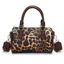 Brown leopard print Stylish PU Leather Boston Bag - Elegant Retro Single Shoulder Crossbody Handbag for Women