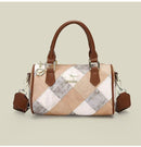 White checkered pattern Stylish PU Leather Boston Bag - Elegant Retro Single Shoulder Crossbody Handbag for Women