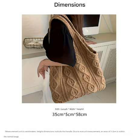 Shallow khaki rhombus Bohemian Knit Shoulder Bag - Hand-Woven Crochet Tote for Women