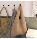 Beige square Bohemian Knit Shoulder Bag - Hand-Woven Crochet Tote for Women
