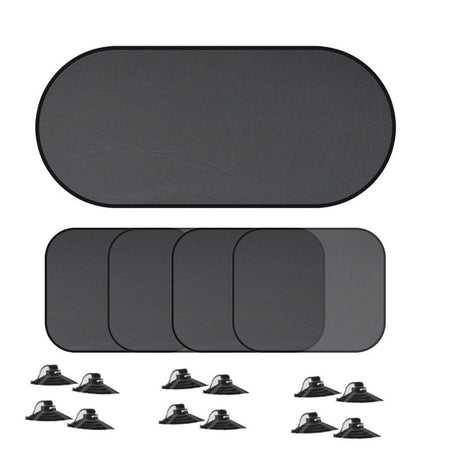 Black Universal Car Window Sun Shade Set - Mesh Fabric UV Protection(One hole-free rear gear + four hole-free side gears)