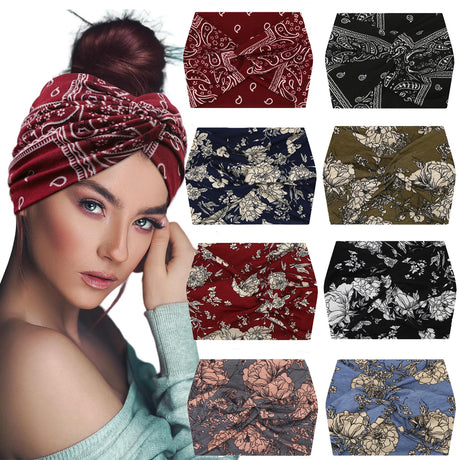 5-PCS White Women's Extra Wide Turban Headband - Elastic Yoga & Sports Hair Wrap