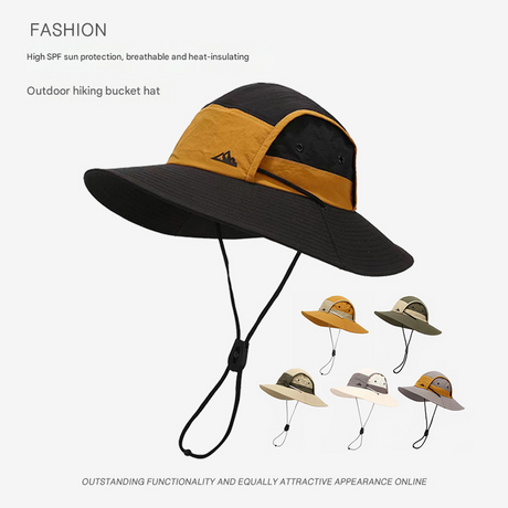Orange Quick-Dry Sun Protection Bucket Hat for Men - Breathable Outdoor Hiking & Fishing Cap with Wide Brim