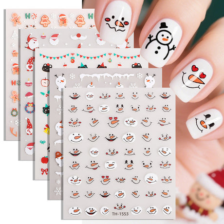 4PCS 5D Embossed Christmas Nail Art Stickers - Santa, Snowman, Reindeer & Snowflake Designs for Festive Manicures(Z-1424)
