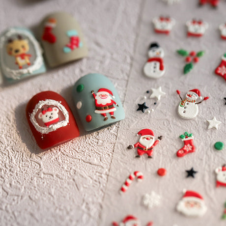4PCS 5D Embossed Christmas Nail Art Stickers - Santa, Snowman, Reindeer & Snowflake Designs for Festive Manicures(Z-1430)
