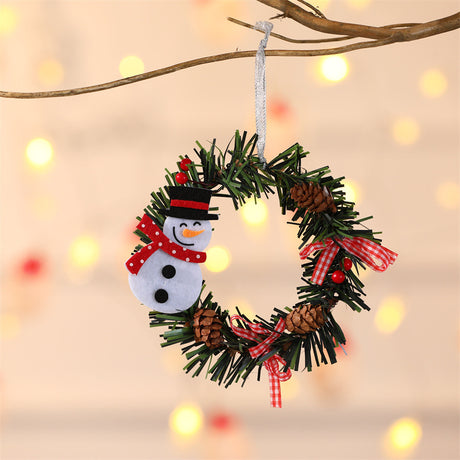 Snowman Mini Christmas Wreath Ornaments (11cm) - Festive Santa, Snowman & Reindeer Decor for Doors & Windows