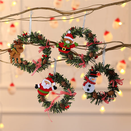 Snowman Mini Christmas Wreath Ornaments (11cm) - Festive Santa, Snowman & Reindeer Decor for Doors & Windows