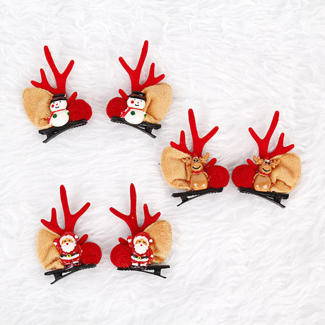 The old man, the snowman, the deer Festive Christmas Hair Clips for Girls & Women - Fabric & Metal Design