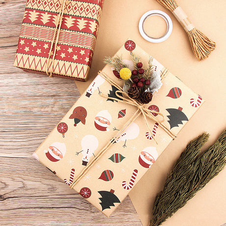 Christmas Gift Wrapping Paper 6-Pack - Vintage Kraft Style for Holiday Presents, 70x50cm