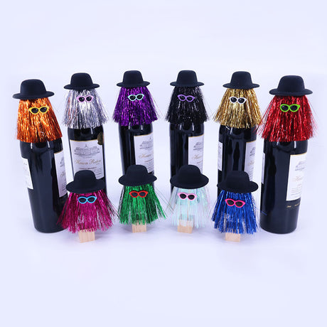 5-PCS Red Halloween Party Wine Bottle Hats - Spooky Creative Bottle Decorations, Approx. 8x12cm