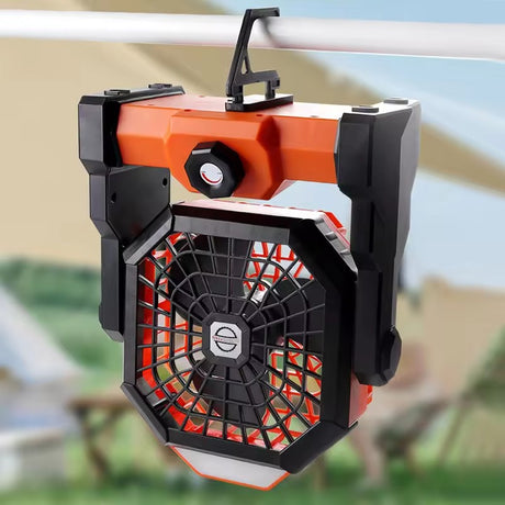 Black and green Portable Outdoor Camping Fan with LED Light - Rechargeable USB Tent Fan for Australia