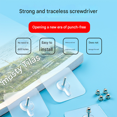 50-PCS Heavy Duty Adhesive Screw Stickers No Drilling Wall Hooks 6x6cm Waterproof Stainless Steel for Kitchen Bathroom Rental Friendly(10mm)