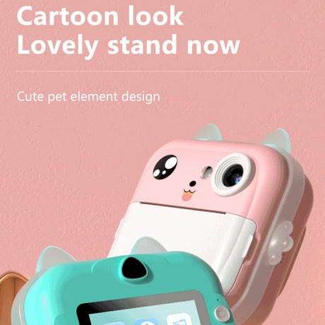 Blue cat Kids Instant Print Camera Zero Ink Digital Video Recorder with 32GB Card and 3 Paper Rolls Portable Rechargeable Toy Gift