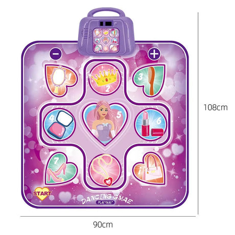 Kids Electronic Dance Mat Princess Theme Musical Rhythm Game with LED Lights Adjustable Volume Non-Slip Floor Playmat for Girls Age 3+
