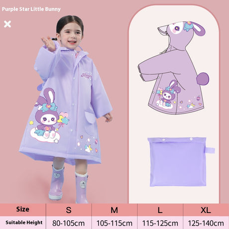 Purple rabbit  Kids Waterproof Raincoat with Expandable Backpack Slot Hooded Rain Jacket for Boys & Girls School & Outdoor(size:XL)