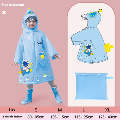 Blue astronaut  Kids Waterproof Raincoat with Expandable Backpack Slot Hooded Rain Jacket for Boys & Girls School & Outdoor(size:M)