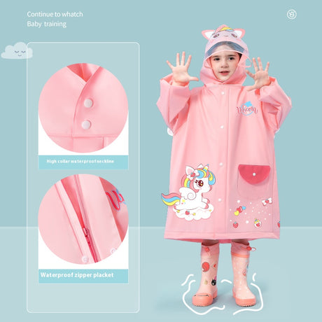 Pink unicorn  Kids Waterproof Raincoat with Expandable Backpack Slot Hooded Rain Jacket for Boys & Girls School & Outdoor(size:XL)