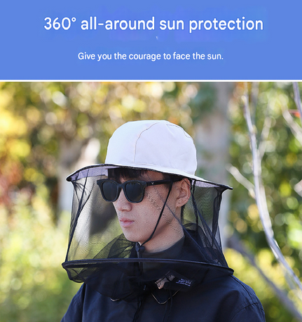 Grey camouflage Outdoor Fishing Hat with Mesh Head Net Sun Protection Bucket Cap Anti-Mosquito Fly Guard for Gardening Hiking & Beekeeping
