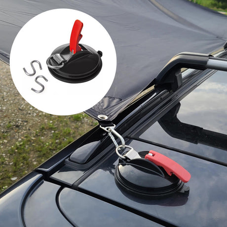 4 Pack Black plate + red button Heavy Duty Suction Cup Anchors with S-Hooks for Car Side Awnings and Camping Tarps Multifunctional Tie Down Points for Outdoor Road Trips 10kg Capacity
