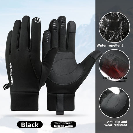 Grey Winter Thermal Gloves for Men Outdoor Cycling Driving Waterproof Touch Screen Warm Fleece Lining Anti-Slip(Size:XL)