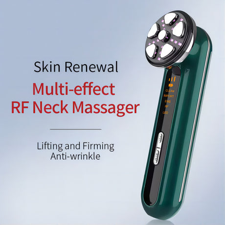 Green 4-in-1 RF EMS Facial Beauty Device Skin Tightening and Lifting Massager with LED Light Therapy Anti-Aging Tool for Home Use