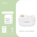 White Electric Nail Clipper and Grinder 2-in-1 Automatic Nail Trimmer with LED Light Rechargeable Manicure Tool for Babies Adults and Seniors