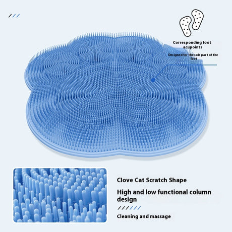 2-PCS Khaki cat PAWS Non-Slip TPE Shower Mat with Foot Scrubber and Suction Cups Large Massage Bath Mat for Bathroom 30cm x 30cm