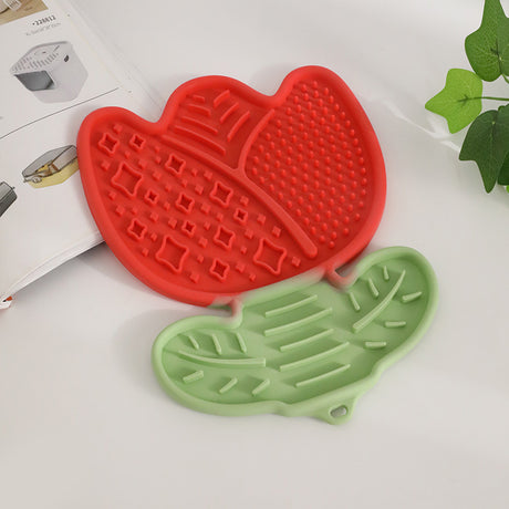 2-pcs Red Tulip Shaped Silicone Pet Licking Mat Slow Feeder Dog Cat Lick Pad with Suction Cups Anxiety Relief and Boredom Buster