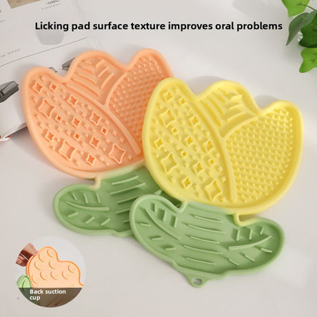 2-pcs Red Tulip Shaped Silicone Pet Licking Mat Slow Feeder Dog Cat Lick Pad with Suction Cups Anxiety Relief and Boredom Buster