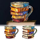3D Book Stack Resin Mug with Spoon Creative Library Bookshelf Design Coffee Cup Unique Gift for Book Lovers and Writers(style B)