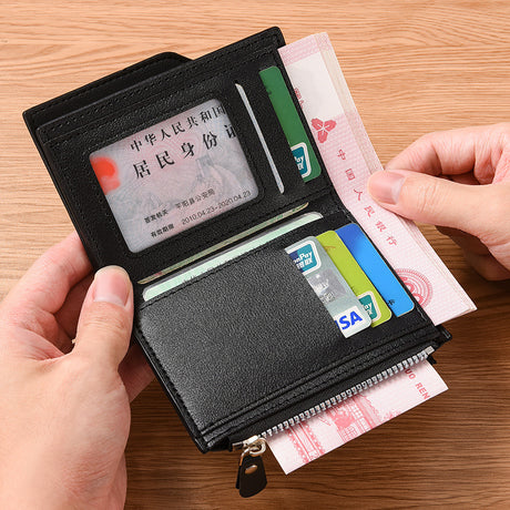 Coffee color Men's Compact Wallet – Multi-Card Holder with Zippered Coin Pocket, 13 Card Slots, Lightweight and Durable Design