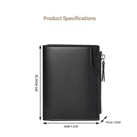 Coffee color Men's Compact Wallet – Multi-Card Holder with Zippered Coin Pocket, 13 Card Slots, Lightweight and Durable Design