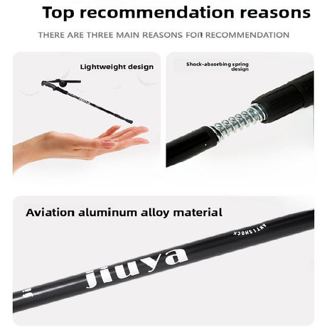 Blue Professional Outdoor Trekking Pole – Lightweight Aluminum Alloy Adjustable Walking Stick with Shock Absorption System for Hiking, Climbing, and Kids | 4-Section Collapsible Design with Ergonomic Curved Handle