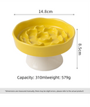 White Ceramic Elevated Slow Feeder Bowl Raised Pet Dish 310ml Anti-Vomit Puzzle Design for Cats and Small Dogs Healthy Digestion Sturdy Base