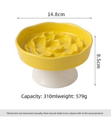 White Ceramic Elevated Slow Feeder Bowl Raised Pet Dish 310ml Anti-Vomit Puzzle Design for Cats and Small Dogs Healthy Digestion Sturdy Base