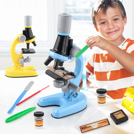 White Kids Biological Microscope Kit 100x 400x 1200x LED Magnification STEM Science Toy for School Students with Sample Slides