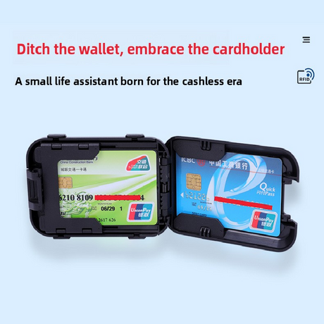 Black RFID Blocking Aluminium Card Holder Wallet Waterproof Hard Shell Case with Cash Strap for Men Travel and Daily Use