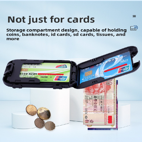 Dark grey RFID Blocking Aluminium Card Holder Wallet Waterproof Hard Shell Case with Cash Strap for Men Travel and Daily Use