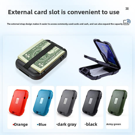 Dark grey RFID Blocking Aluminium Card Holder Wallet Waterproof Hard Shell Case with Cash Strap for Men Travel and Daily Use