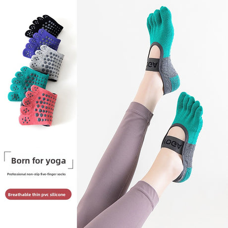3-PCS Green Anti-Slip Yoga Socks 5 Toe Low Cut Grips Cotton Pilates Socks Breathable for Women Fitness Dance Barre and Home Workout