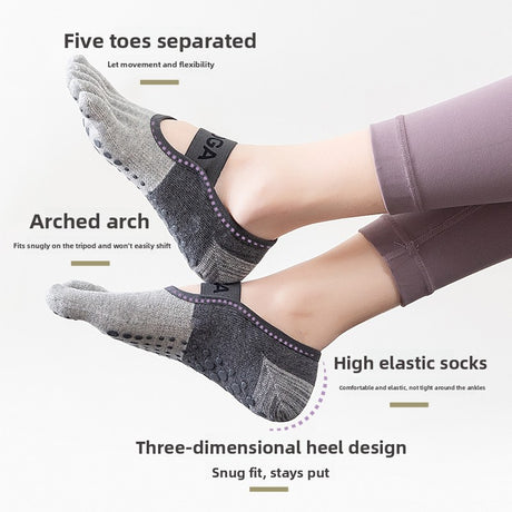 3-PCS Green Anti-Slip Yoga Socks 5 Toe Low Cut Grips Cotton Pilates Socks Breathable for Women Fitness Dance Barre and Home Workout