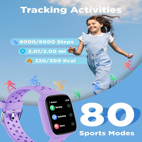 Pink Kids Smart Watch Fitness Tracker with Pedometer Heart Rate Monitor and 14 Sport Modes IP68 Waterproof Watch for Boys and Girls